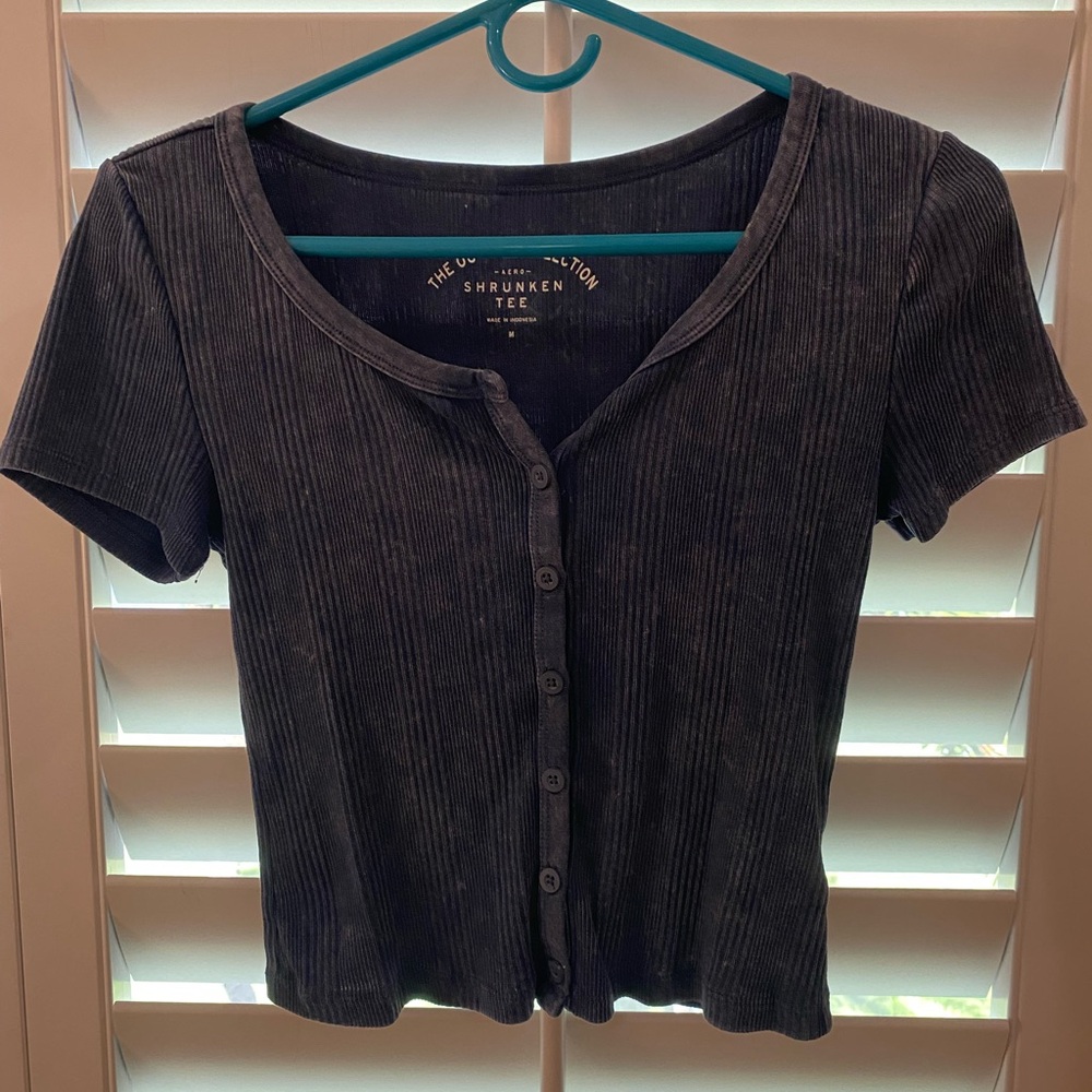 Urban Outfitters Black Ribbed Button-Up Top